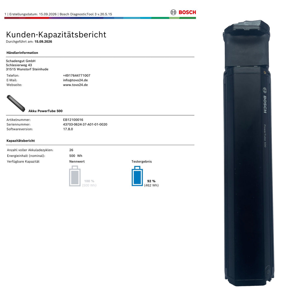 Bosch Powertube 500 - SMART SYSTEM - Energieinhalt (aktuell):  92% -  vertikal - gebraucht