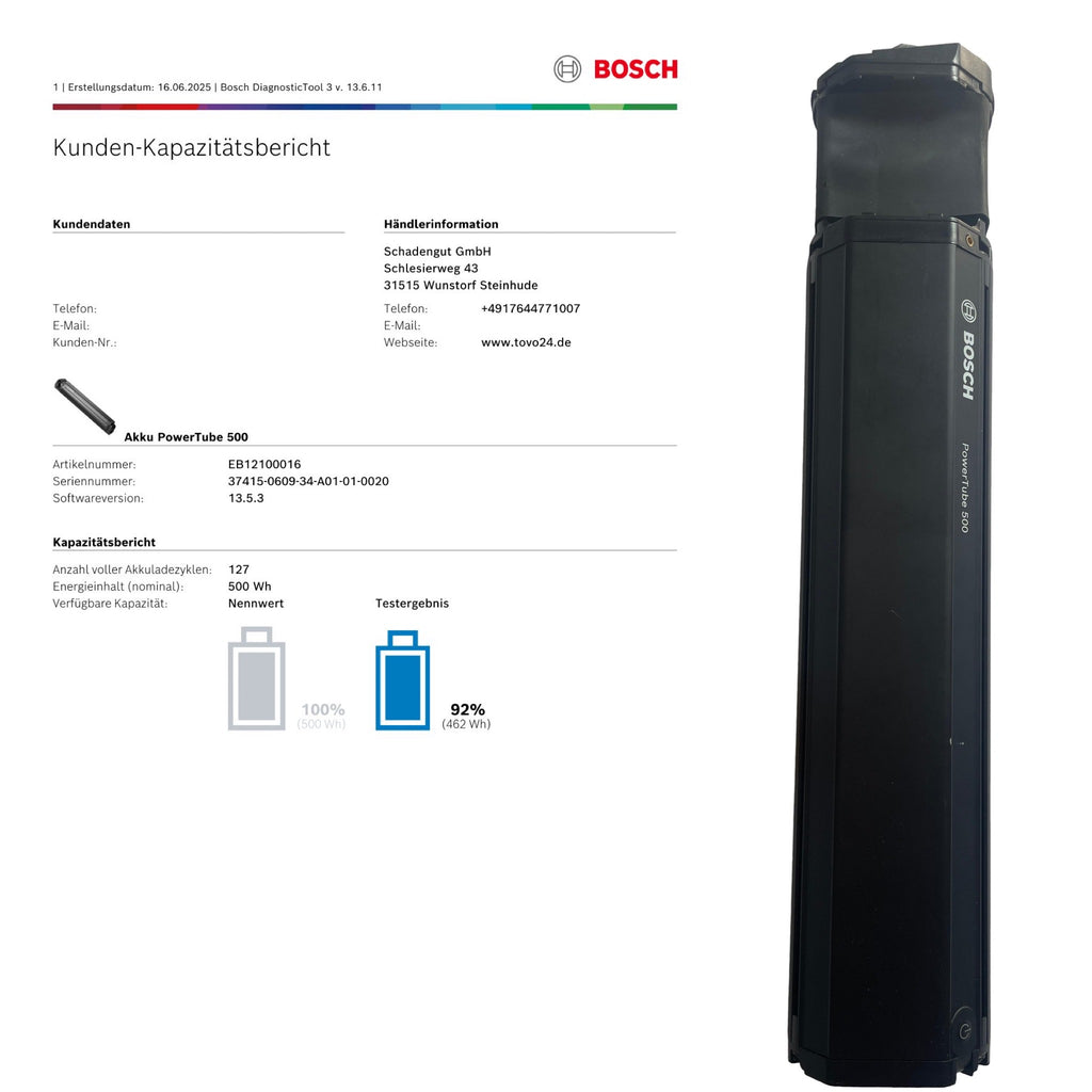Bosch Powertube 500 - SMART SYSTEM - Energieinhalt (aktuell): 92% -  vertikal