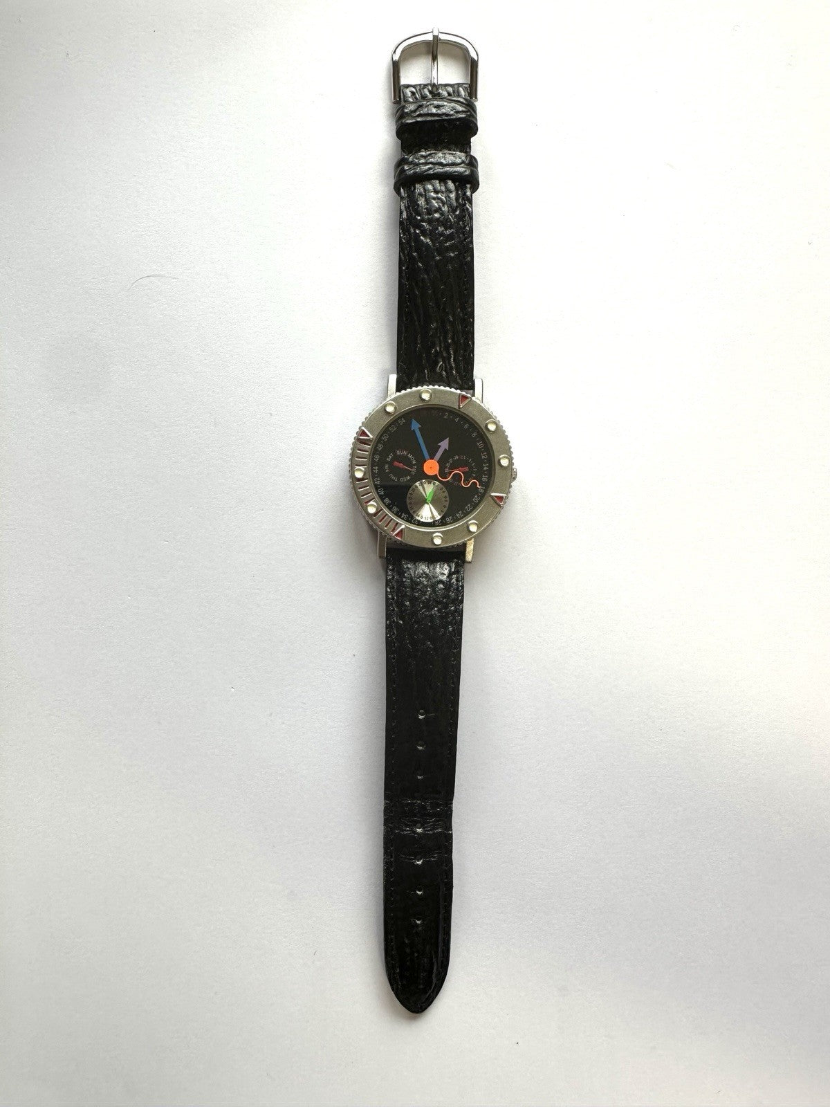 Alain Silberstein Hommage Uhr Herren Damen Bunte Zeiger Leder Armband