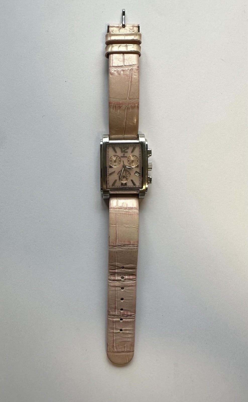 Festina Chrono Damen Uhr, Armbanduhr, Lederarmband, Edelstahl, rosa  X