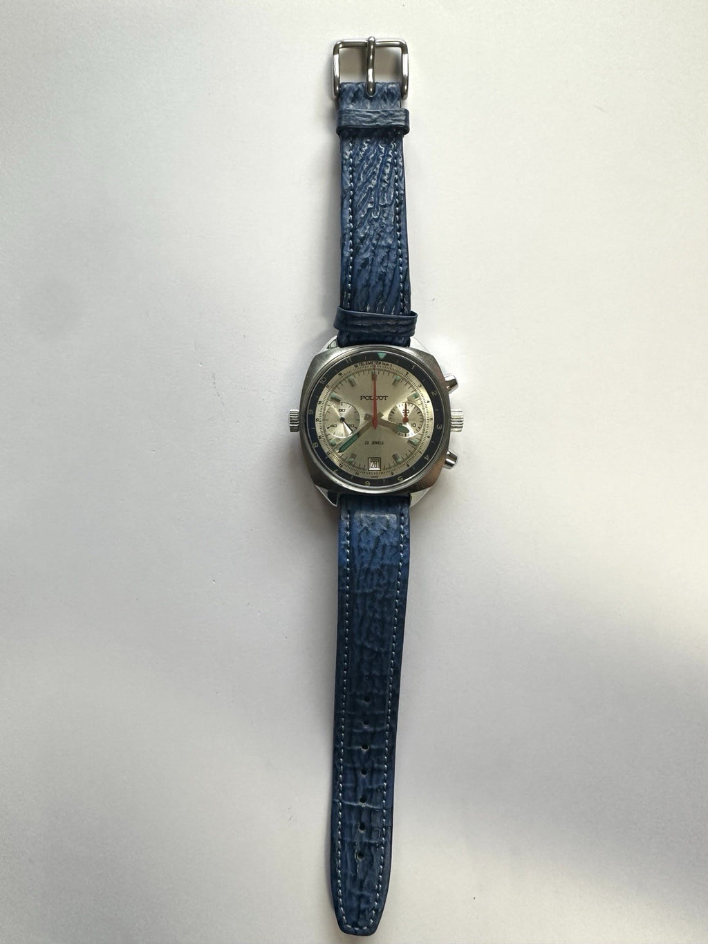 Piljot 23 Jewels Herrenuhr, Armbanduhr, Lederarmband blau