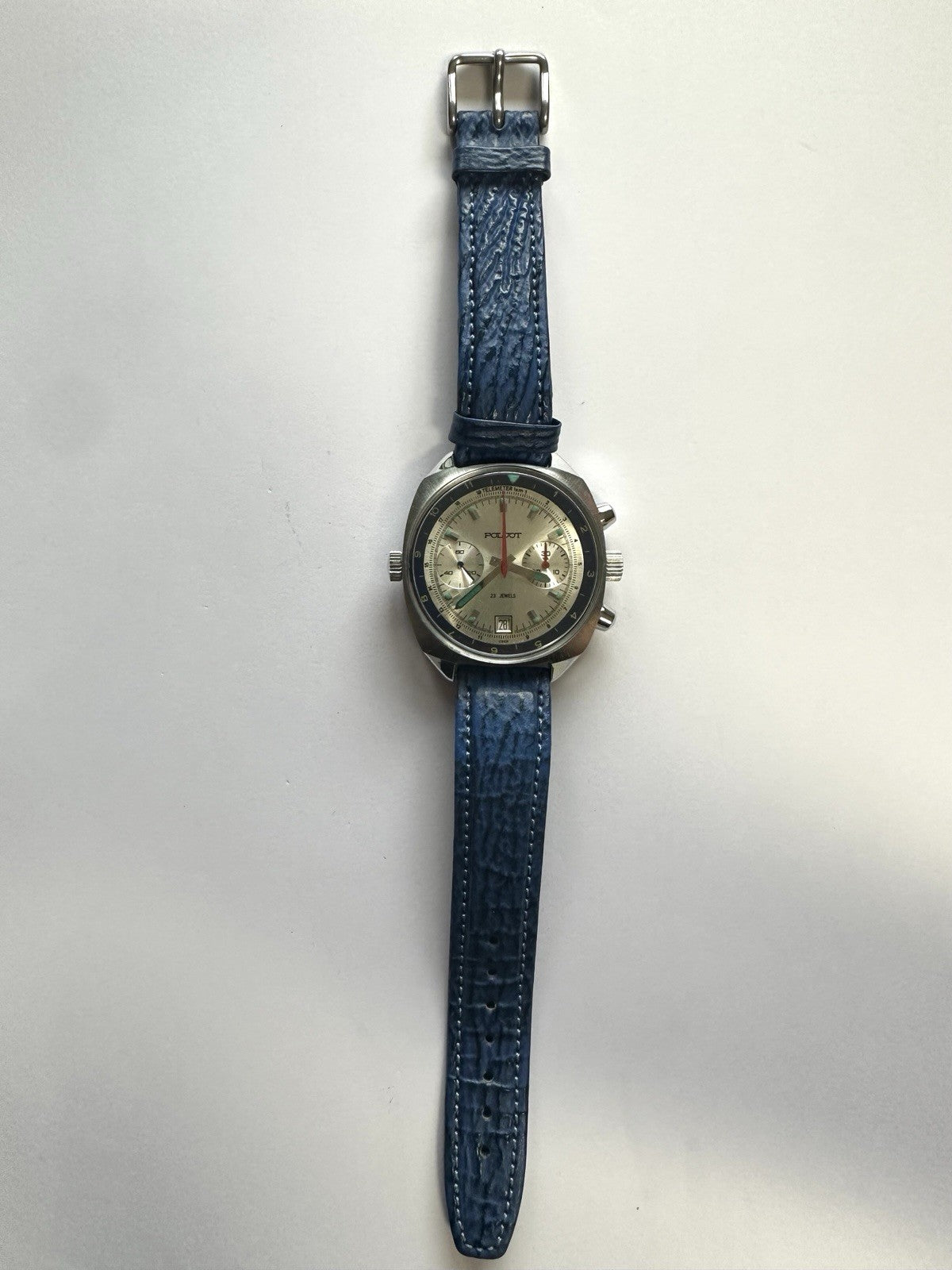 Piljot 23 Jewels Herrenuhr, Armbanduhr, Lederarmband blau