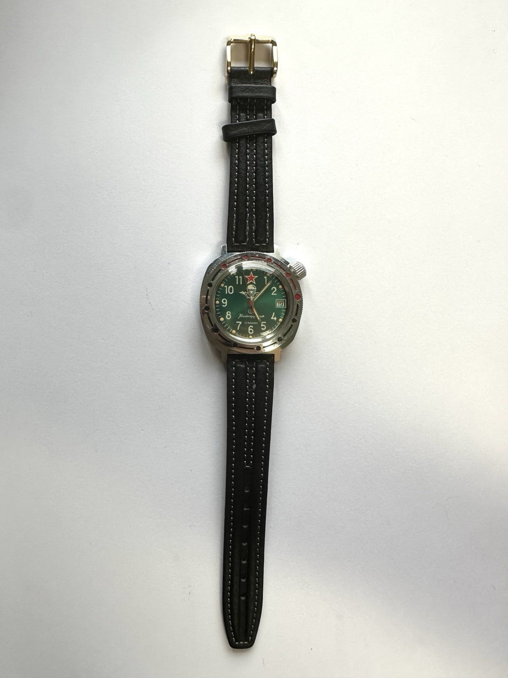 VOSTOK Komandirski Herrenuhr, Armbanduhr, Russische Uhr, Lederarmband
