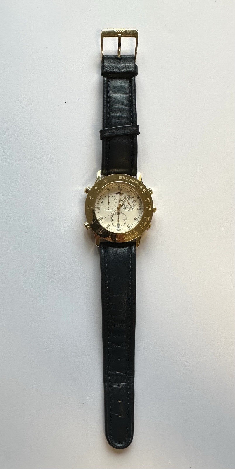 Fortis Gol Tachymeter Herren Uhr, Armbanduhr, Leder Armband Rar Designer Uhr