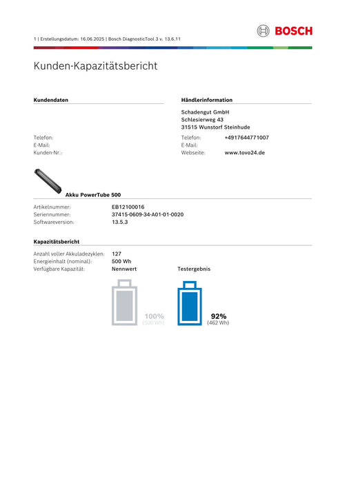 Bosch Powertube 500 - SMART SYSTEM - Energieinhalt (aktuell): 92% -  vertikal