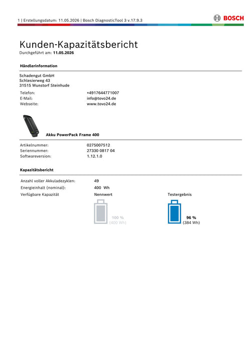 Bosch Powerpack 400 Rahmenakku zum Aufstecken - Energieinhalt (aktuell) 96% - gebraucht