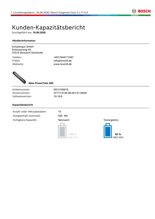 Bosch Powertube 500 - SMART SYSTEM - Energieinhalt (aktuell):  92% -  vertikal - gebraucht