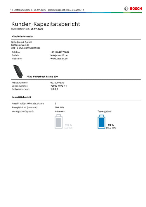 Bosch Powerpack 500 Rahmenakku zum Aufstecken - Energieinhalt (aktuell) 90% mit Bosch Prüfbericht - gebraucht