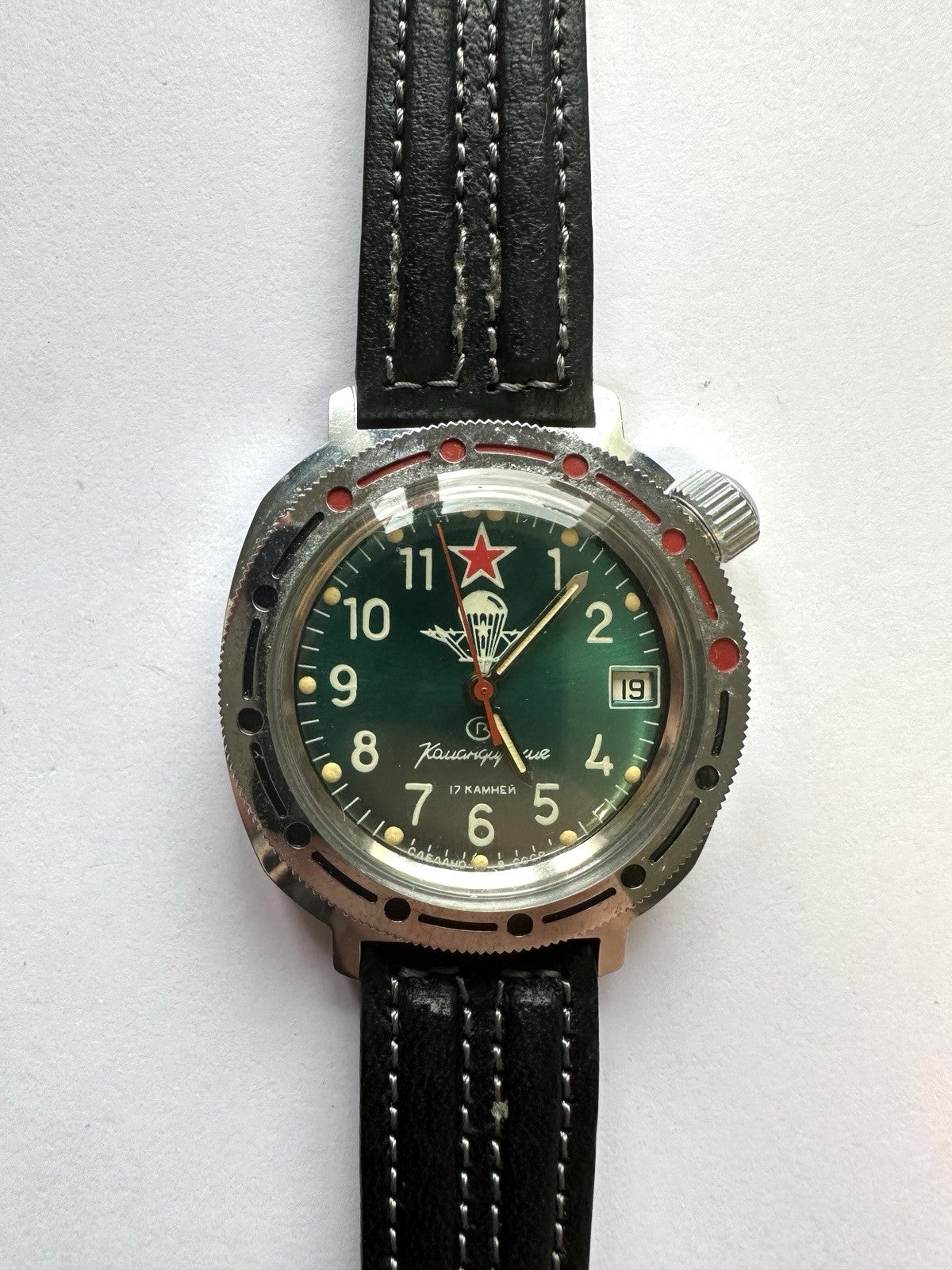 VOSTOK Komandirski Herrenuhr, Armbanduhr, Russische Uhr, Lederarmband