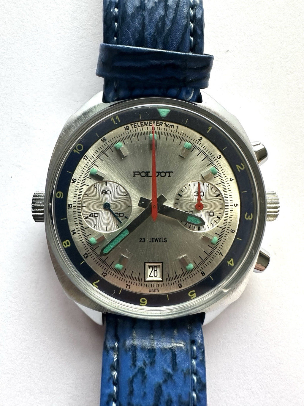 Piljot 23 Jewels Herrenuhr, Armbanduhr, Lederarmband blau
