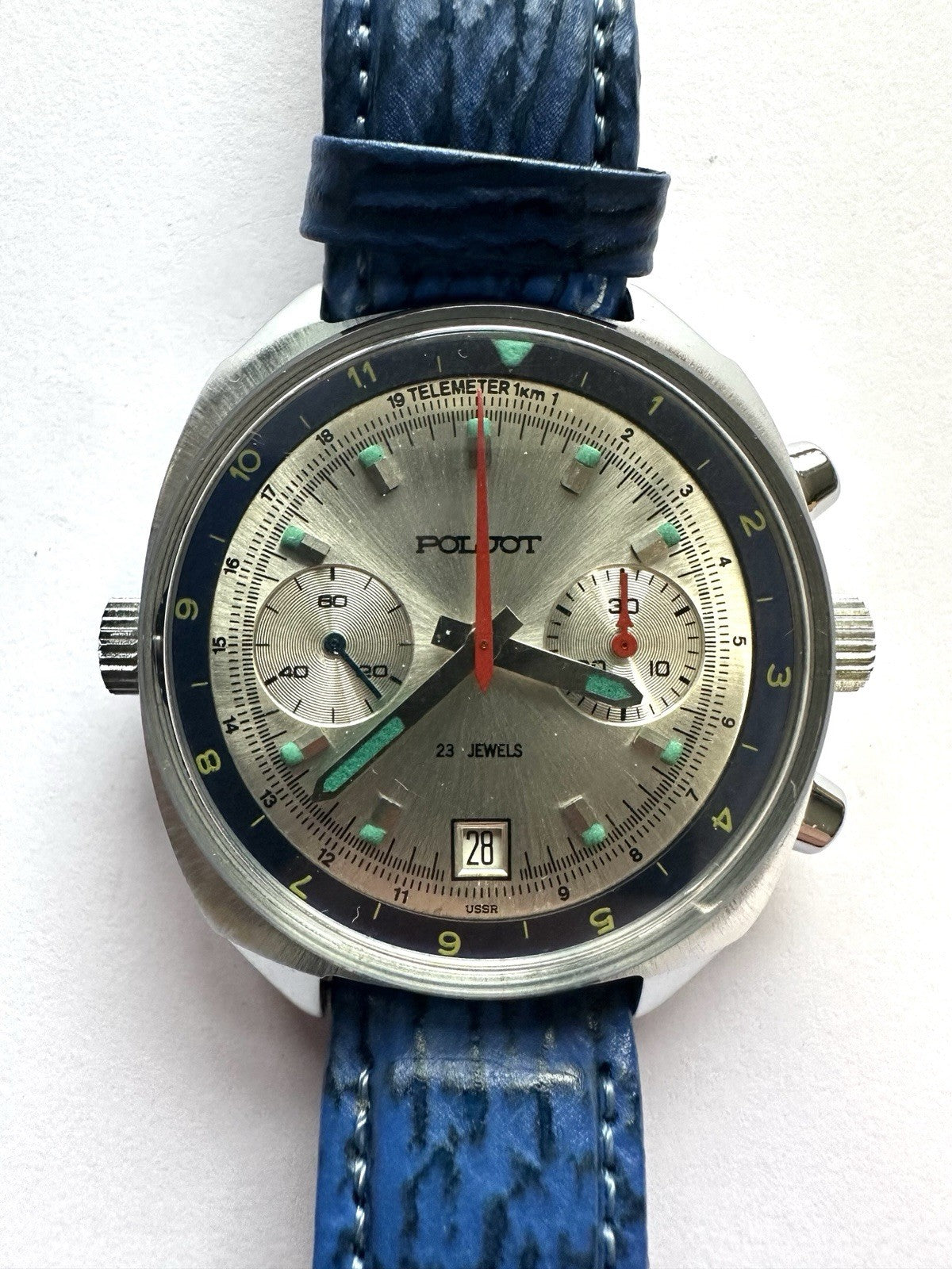 Piljot 23 Jewels Herrenuhr, Armbanduhr, Lederarmband blau