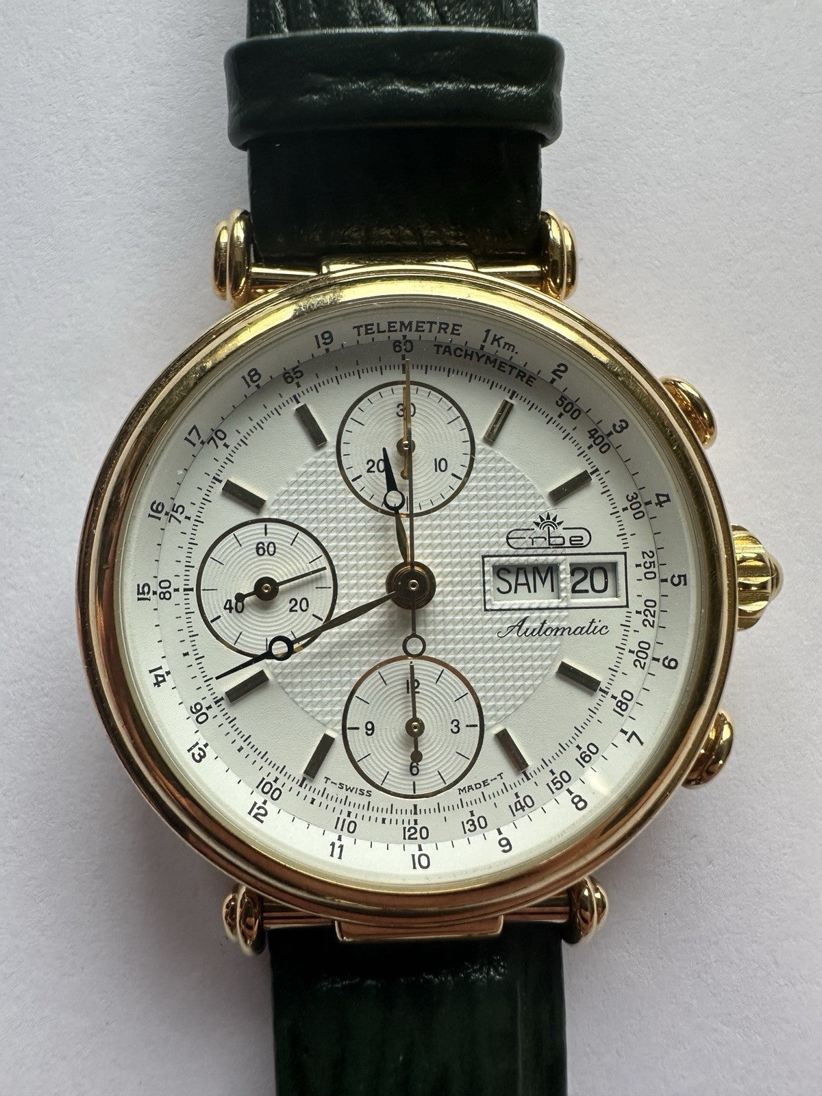 Erbe Automatic Herrenuhr, Armbanduhr, Lederarmband gold, schwarz