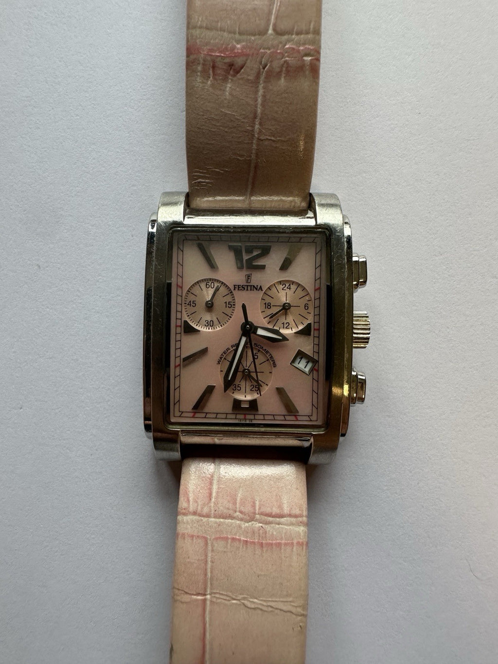 Festina Chrono Damen Uhr, Armbanduhr, Lederarmband, Edelstahl, rosa  X