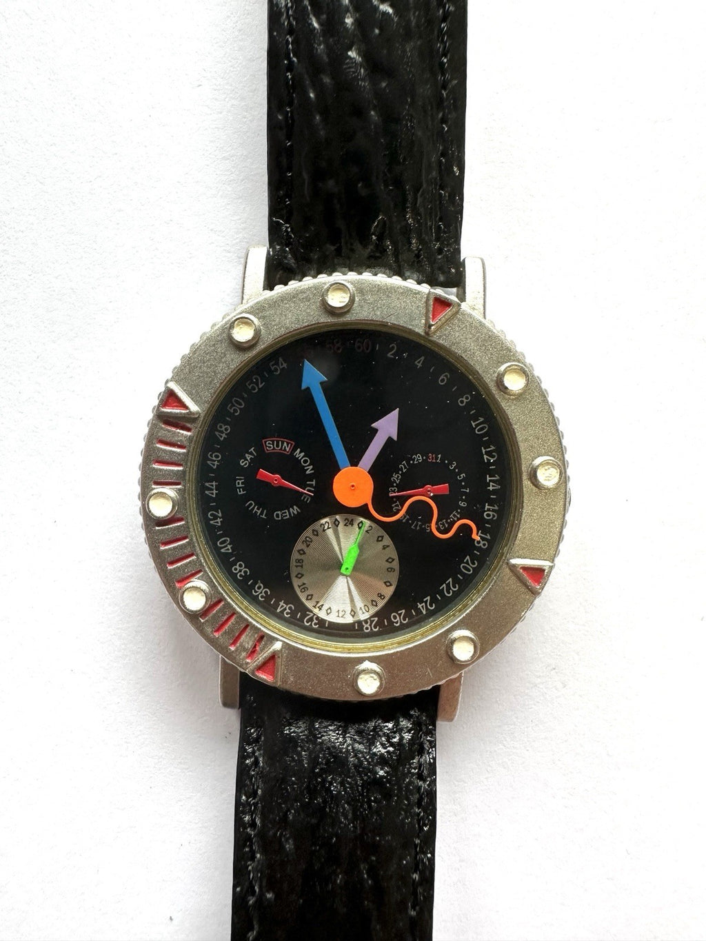 Alain Silberstein Hommage Uhr Herren Damen Bunte Zeiger Leder Armband