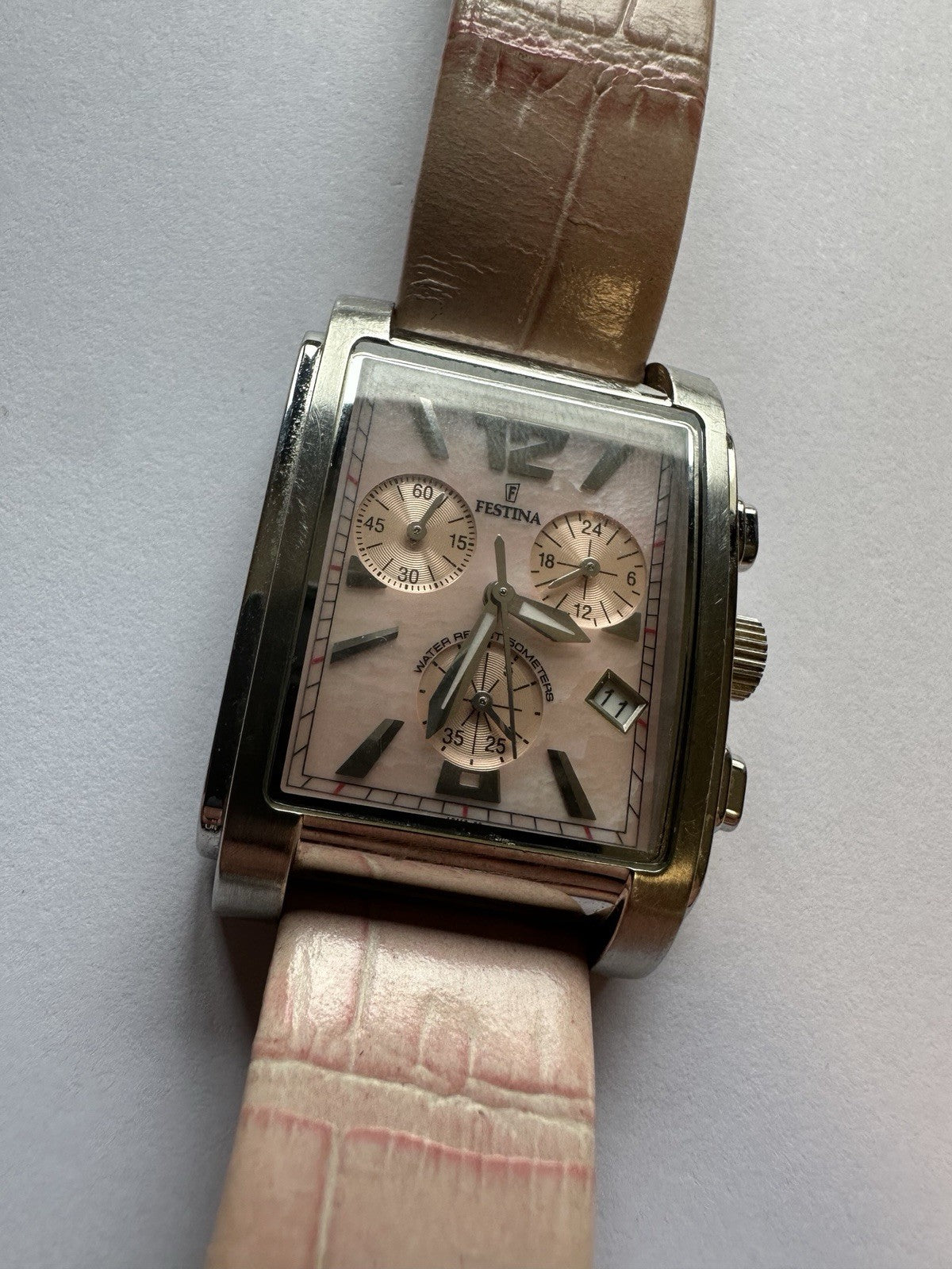 Festina Chrono Damen Uhr, Armbanduhr, Lederarmband, Edelstahl, rosa  X