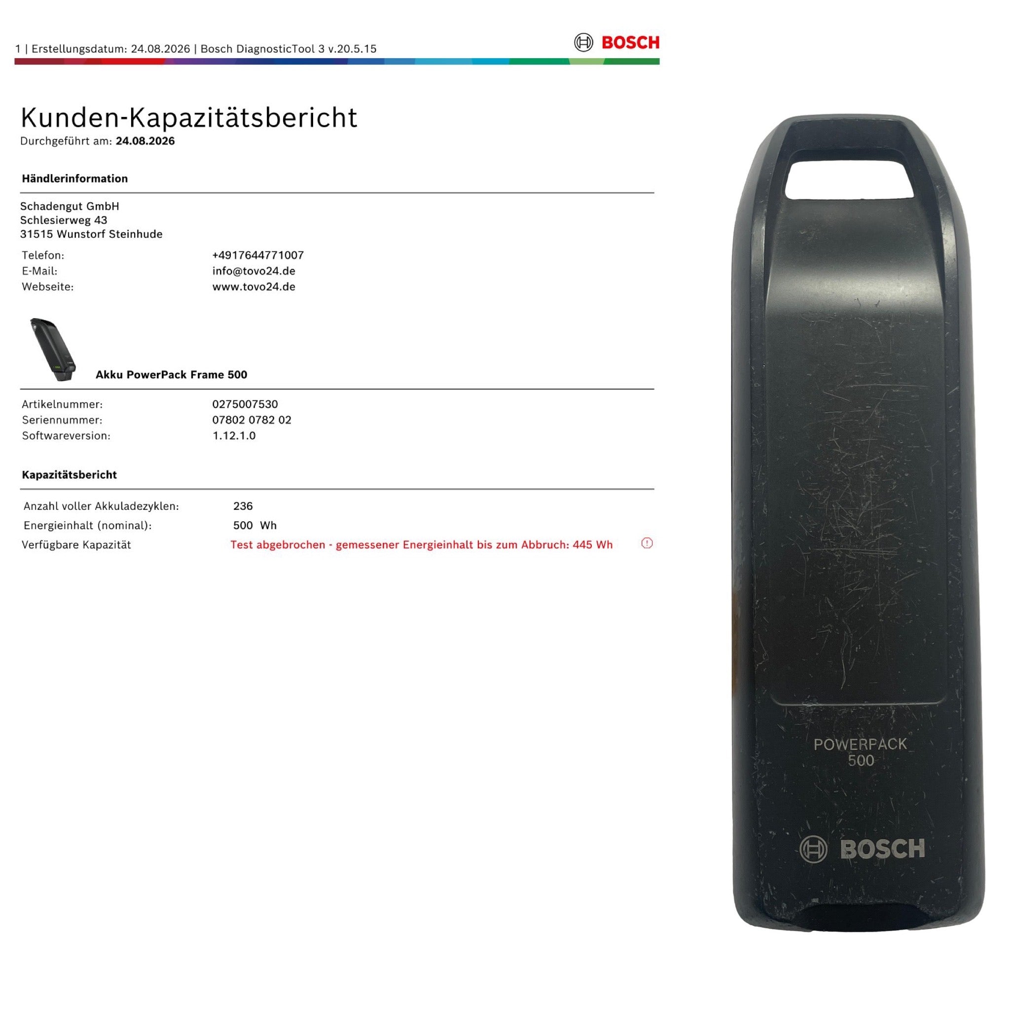 Bosch Powerpack 500 Rahmenakku zum Aufstecken - gebraucht