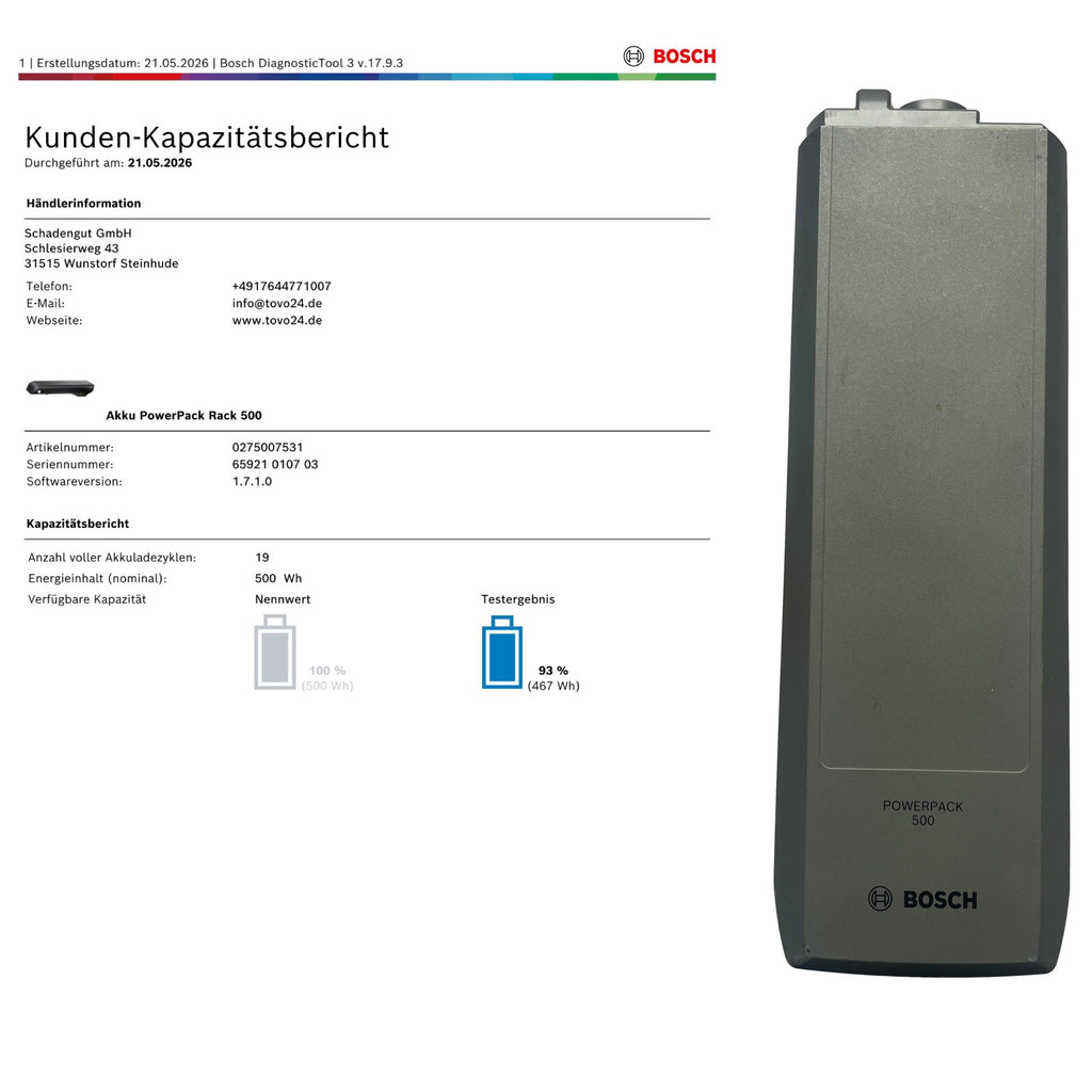 Bosch Powerpack 500 Gepäckträgerakku - Energieinhalt (aktuell) 93%