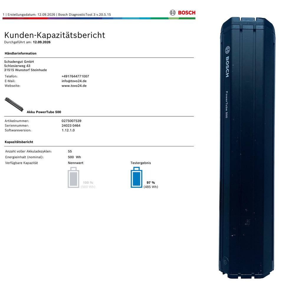 Bosch Powertube 500 - Energieinhalt (aktuell): 97% -  horizontal - gebraucht