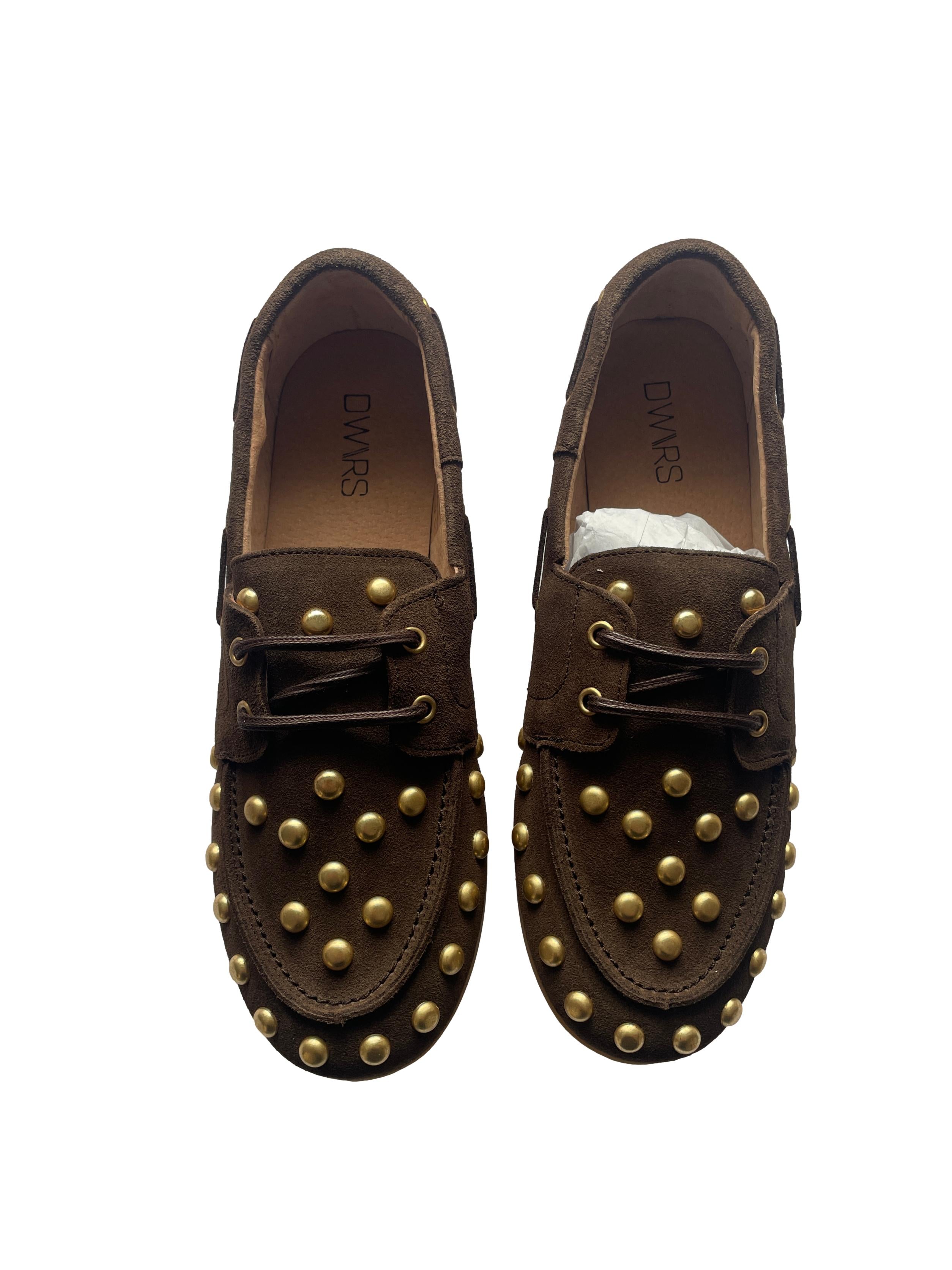 DWRS LATTY big studs Damen Sneaker Größe 39, Dark Brown mit Messing Nieten - NEU