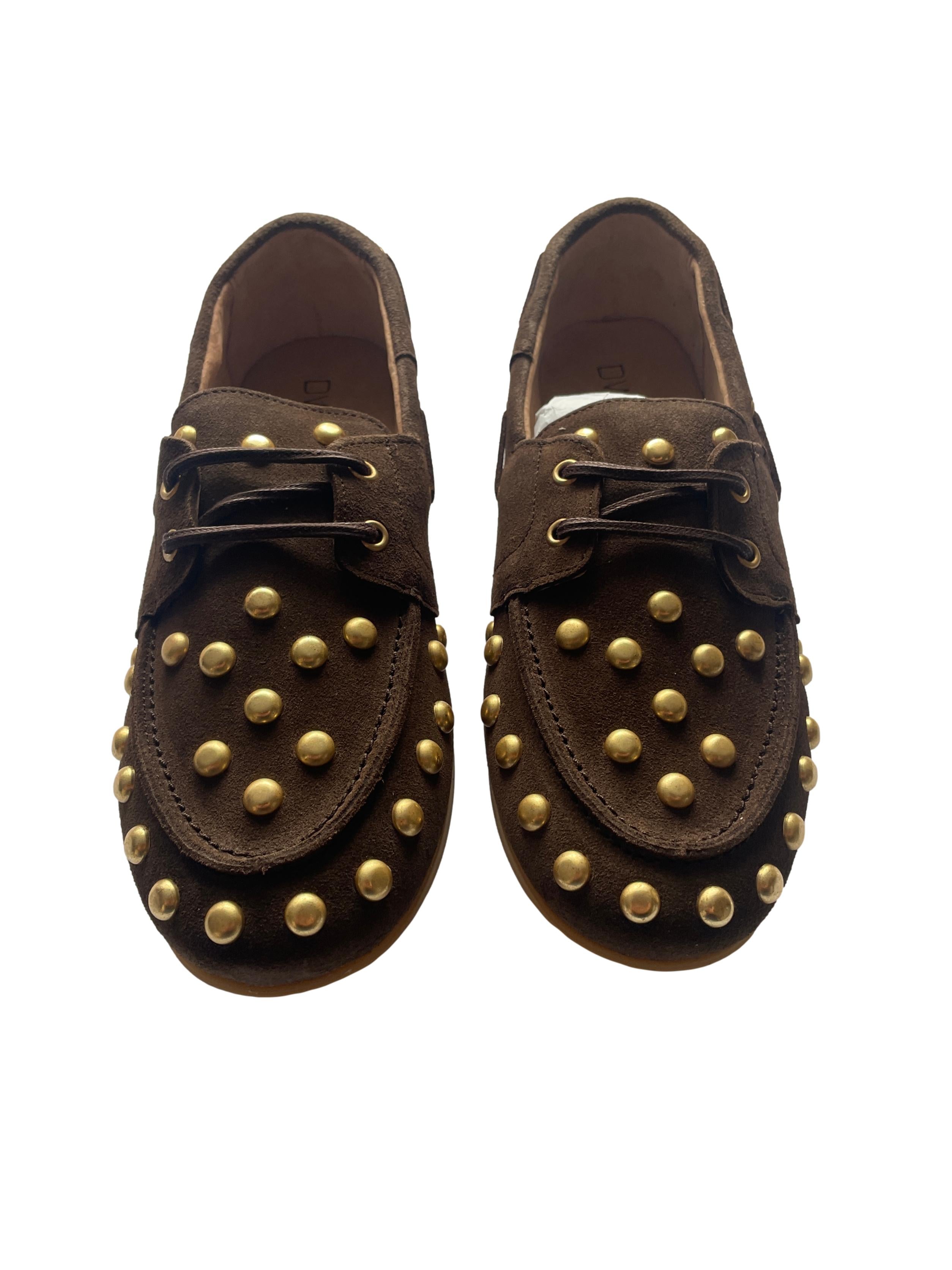 DWRS LATTY big studs Damen Sneaker Größe 39, Dark Brown mit Messing Nieten - NEU