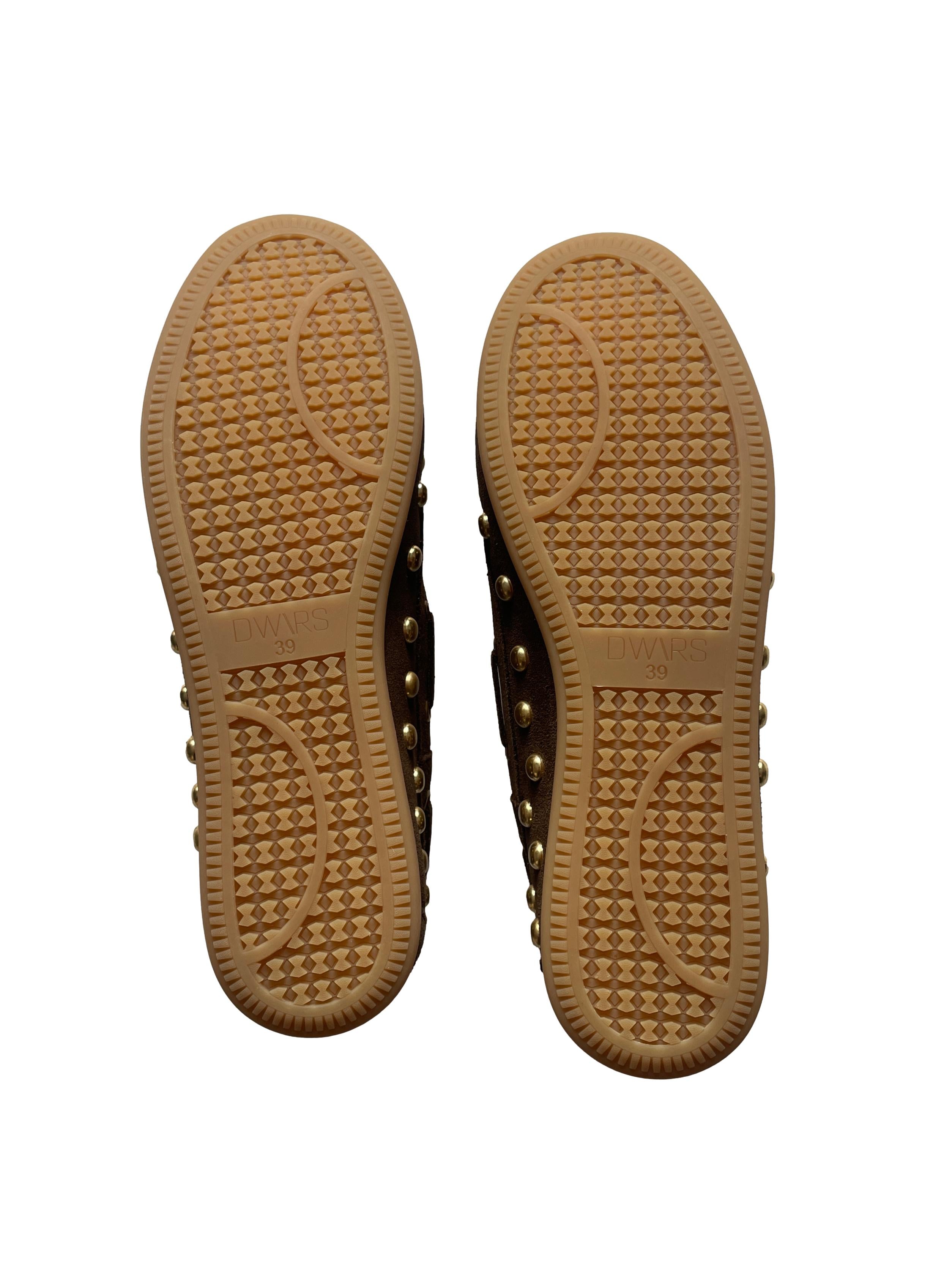 DWRS LATTY big studs Damen Sneaker Größe 39, Dark Brown mit Messing Nieten - NEU