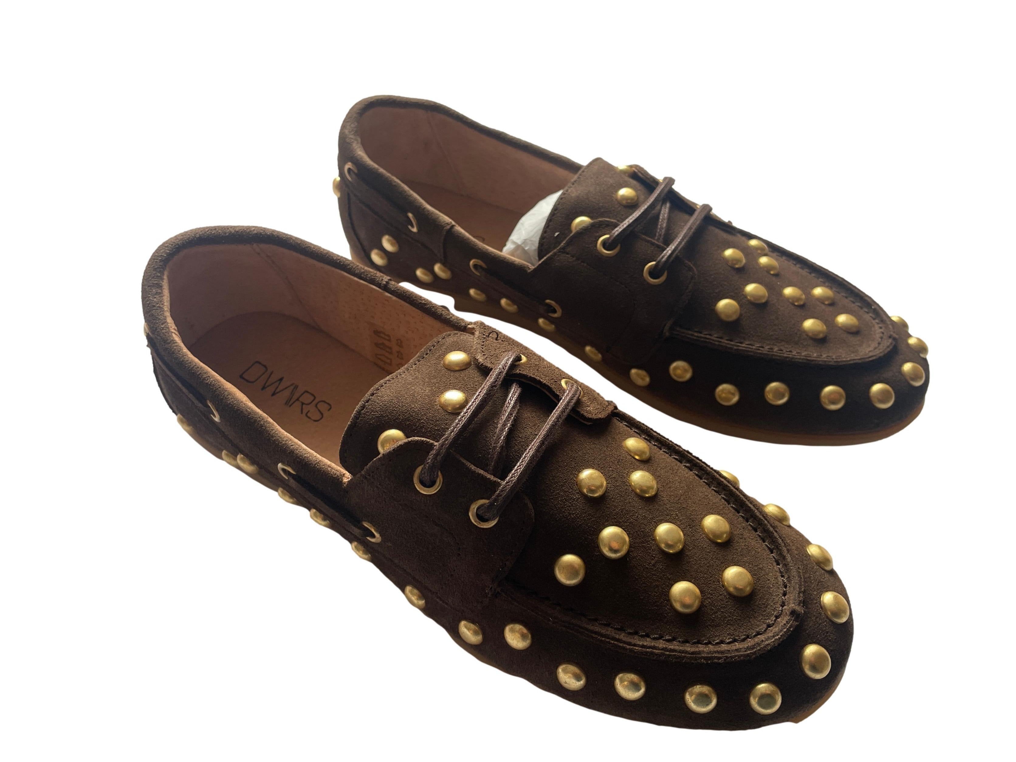 DWRS LATTY big studs Damen Sneaker Größe 39, Dark Brown mit Messing Nieten - NEU