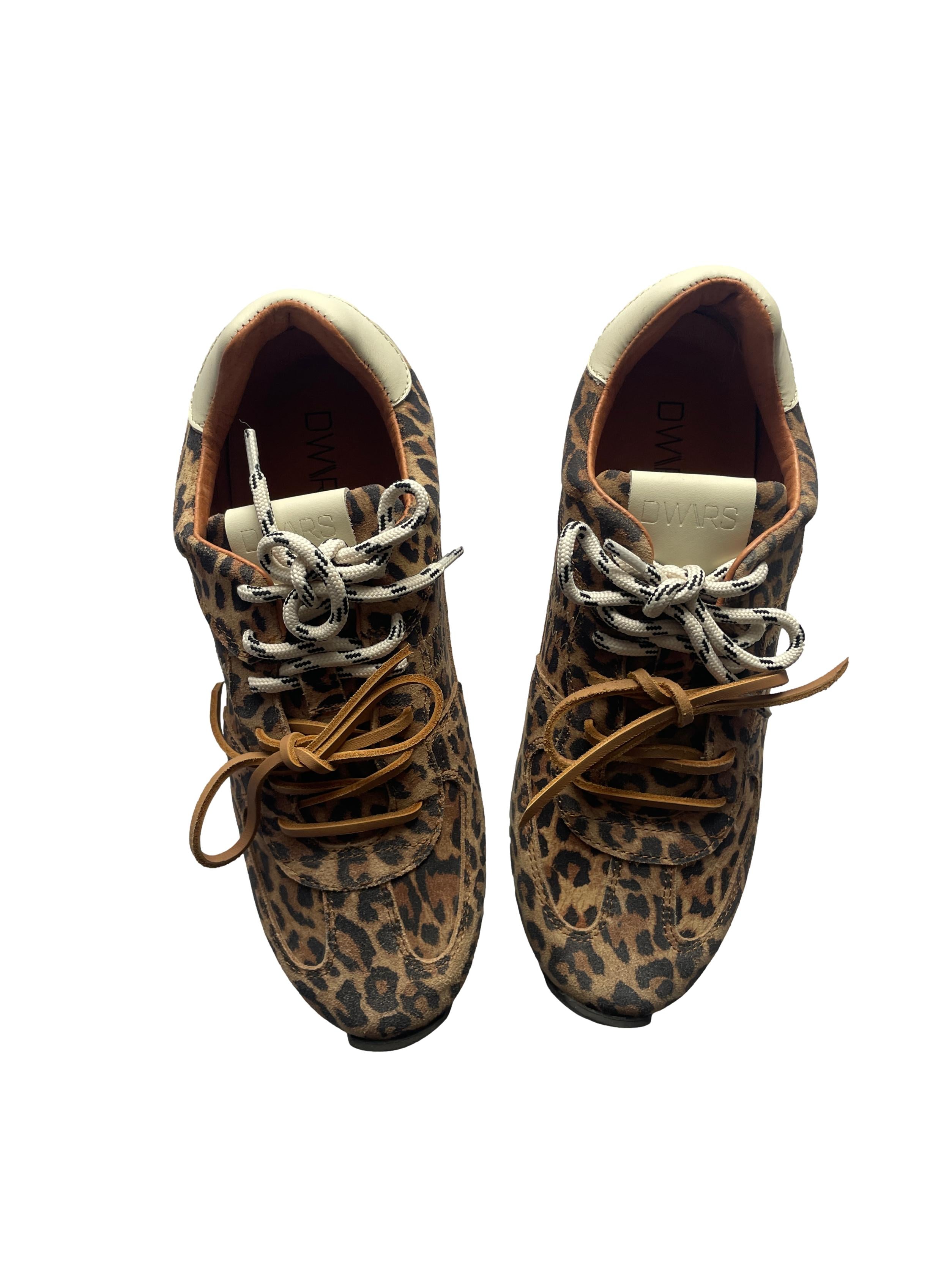 DWRS BAY Leopard Damen Sneaker Größe 40, Cognac / Off White - NEU