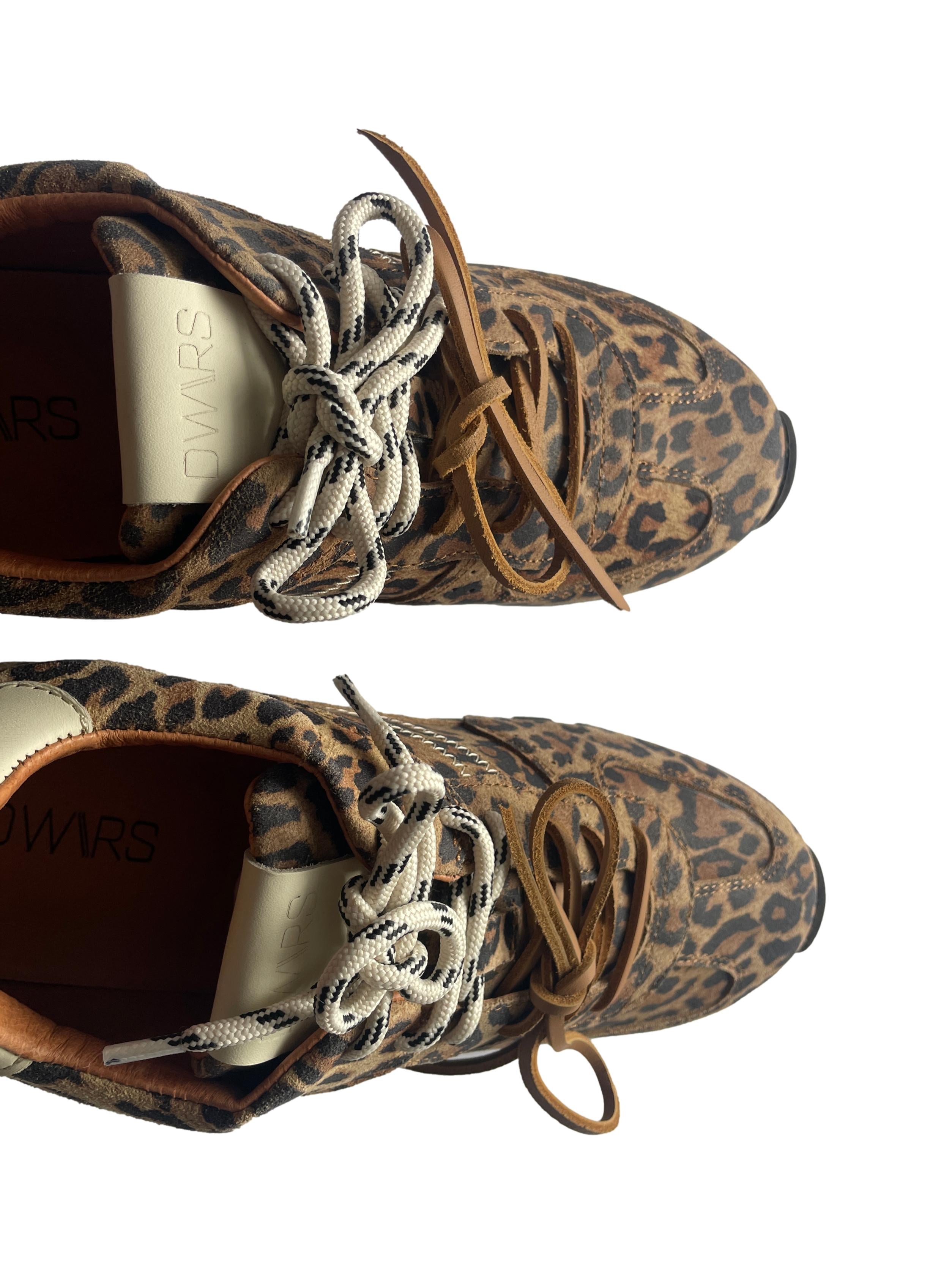 DWRS BAY Leopard Damen Sneaker Größe 40, Cognac / Off White - NEU