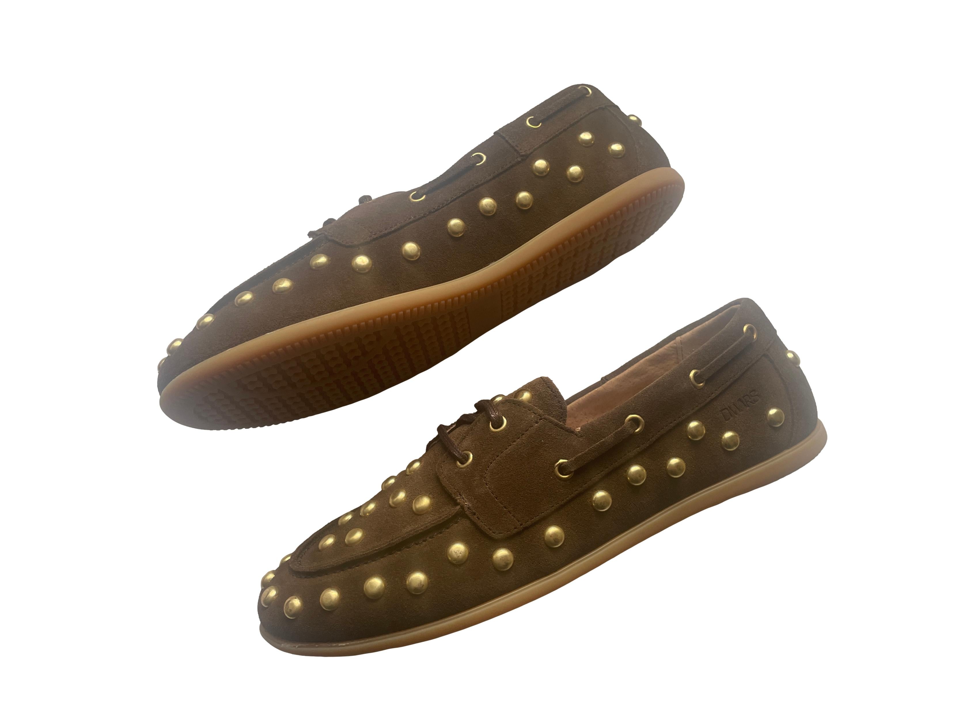 DWRS LATTY big studs Damen Mokkasins Größe 39 / 40, Dark Brown mit Messing Nieten - NEU