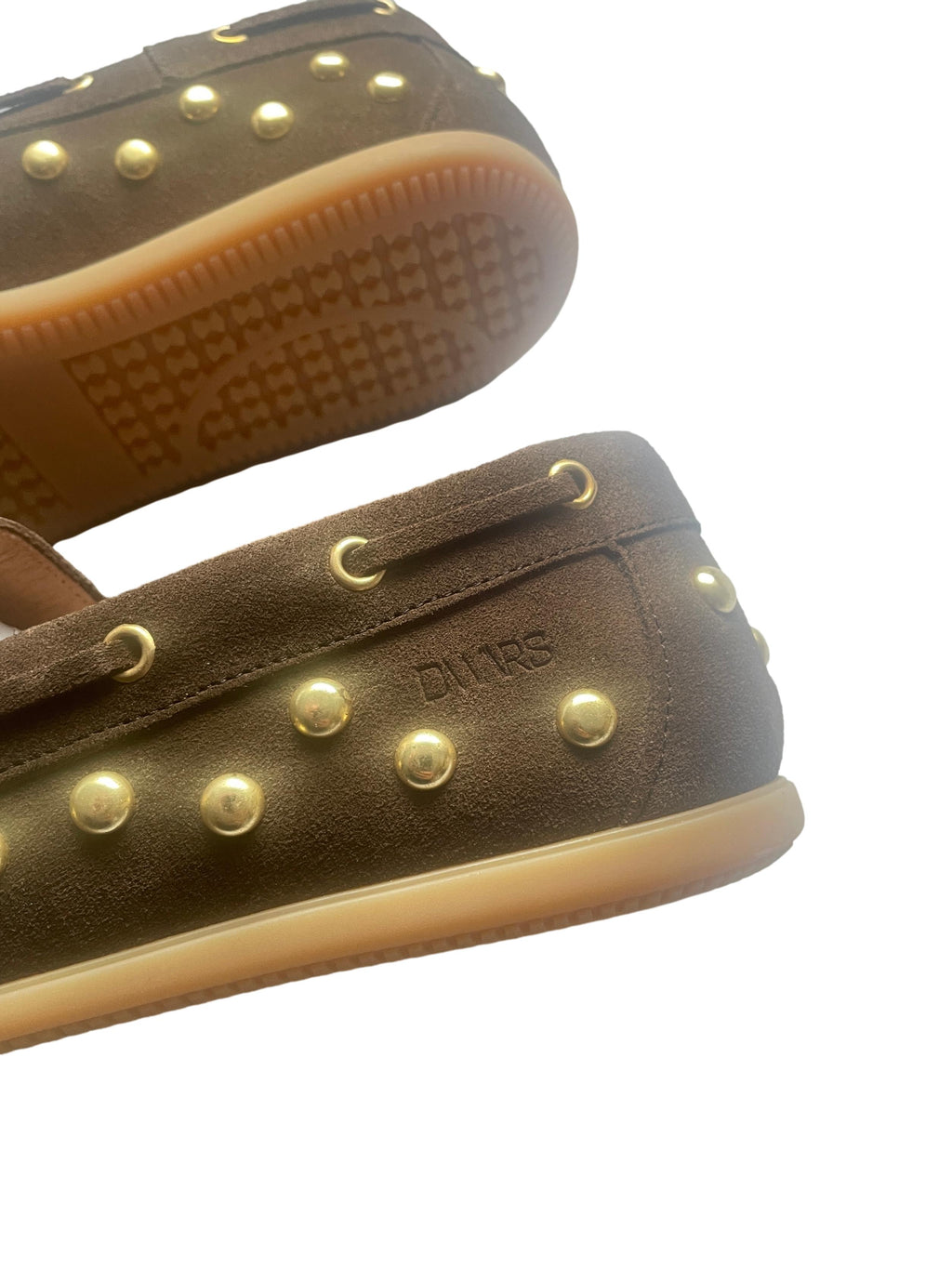 DWRS LATTY big studs Damen Mokkasins Größe 39 / 40, Dark Brown mit Messing Nieten - NEU
