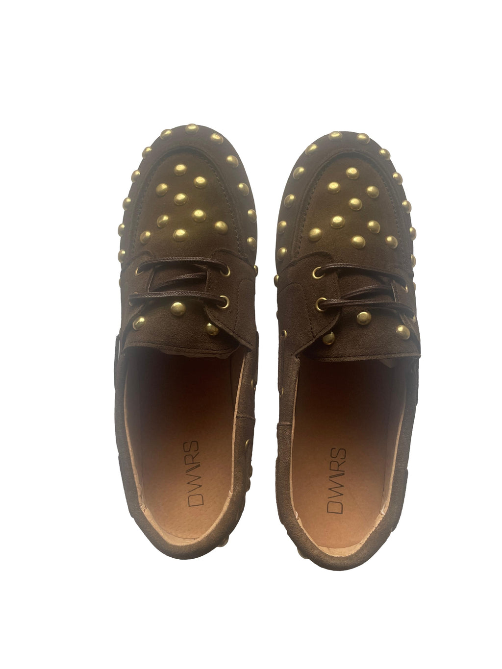 DWRS LATTY big studs Damen Mokkasins Größe 39 / 40, Dark Brown mit Messing Nieten - NEU