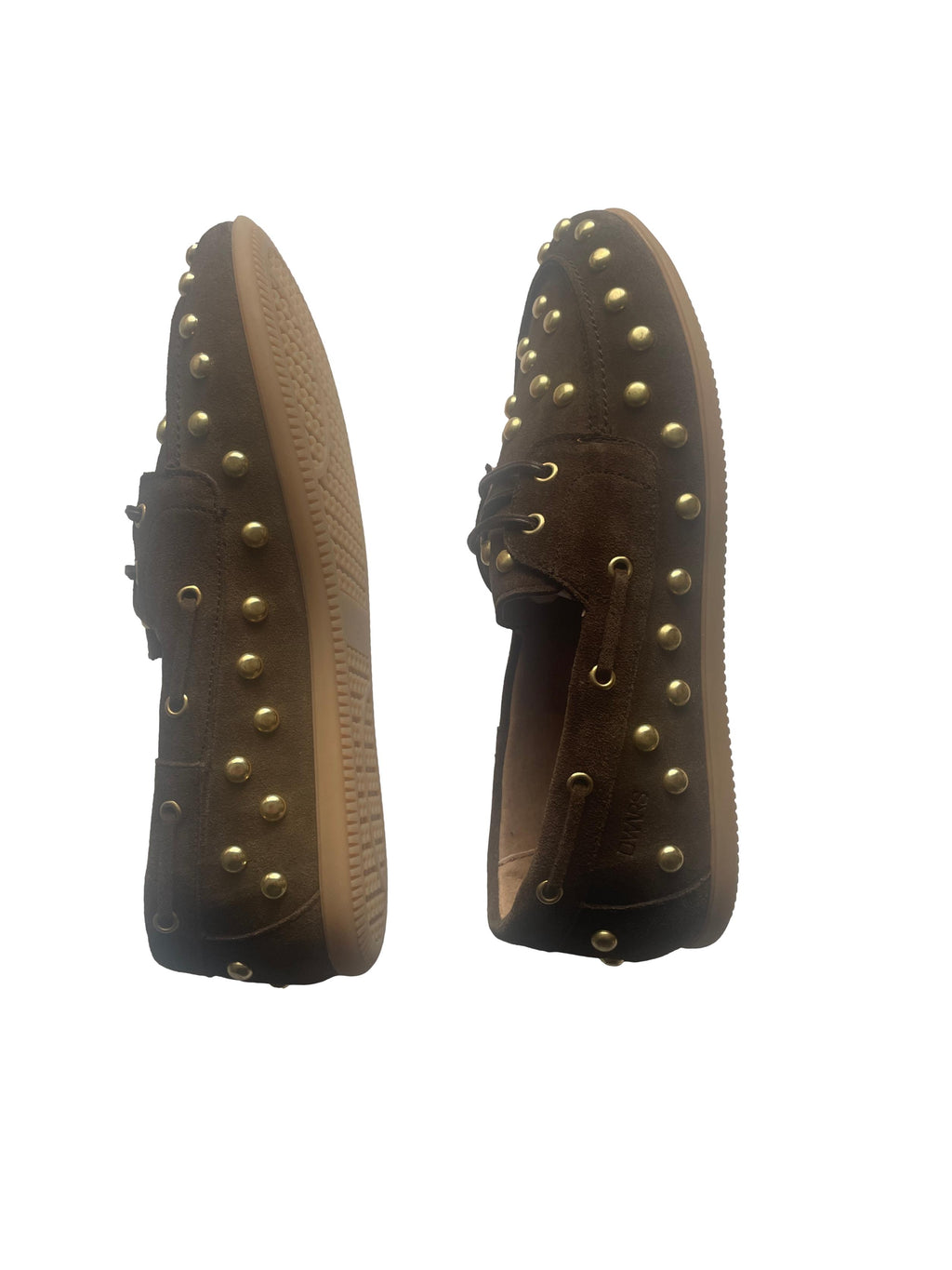 DWRS LATTY big studs Damen Mokkasins Größe 39 / 40, Dark Brown mit Messing Nieten - NEU