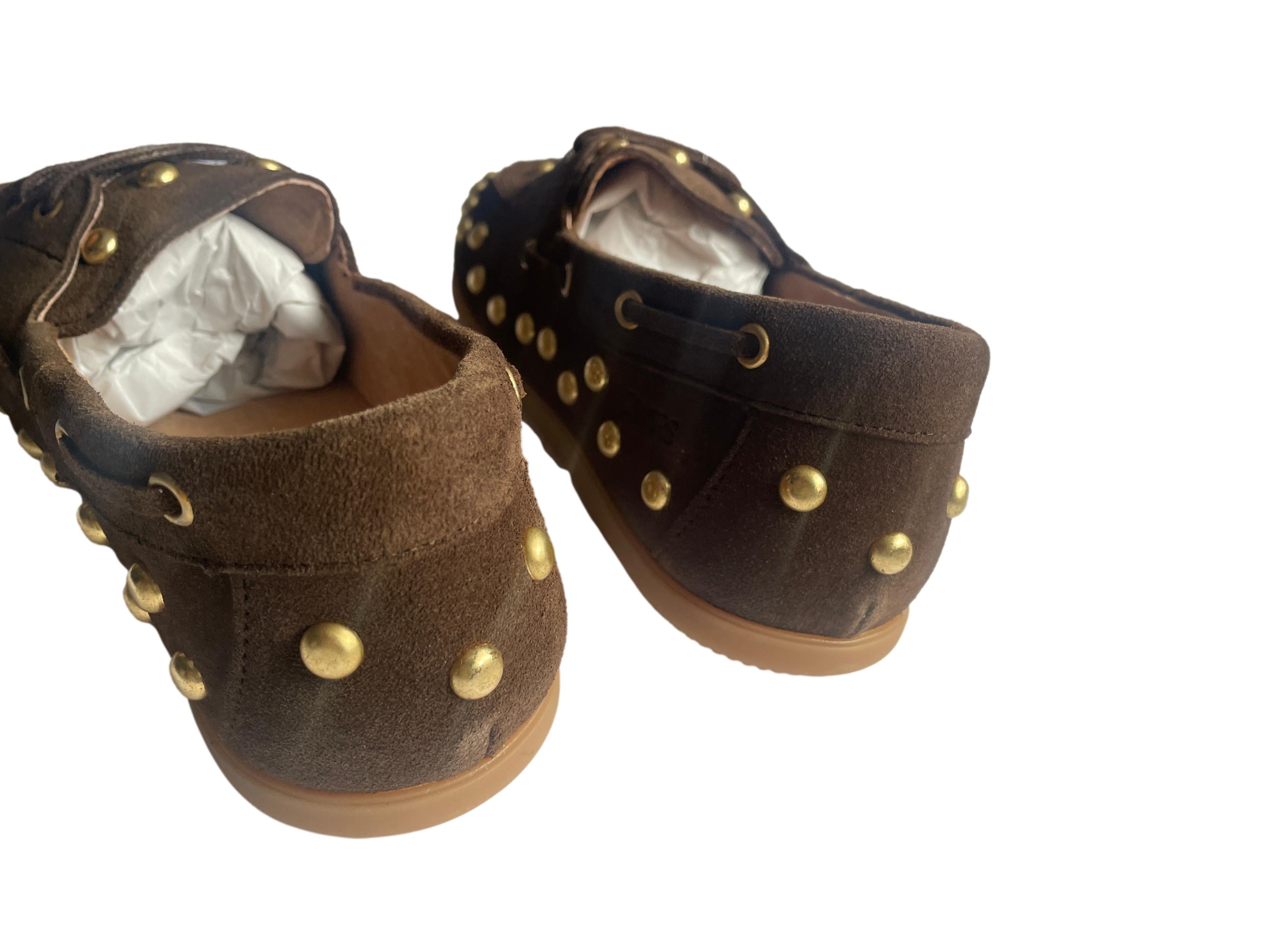 DWRS LATTY big studs Damen Mokkasins Größe 39 / 40, Dark Brown mit Messing Nieten - NEU