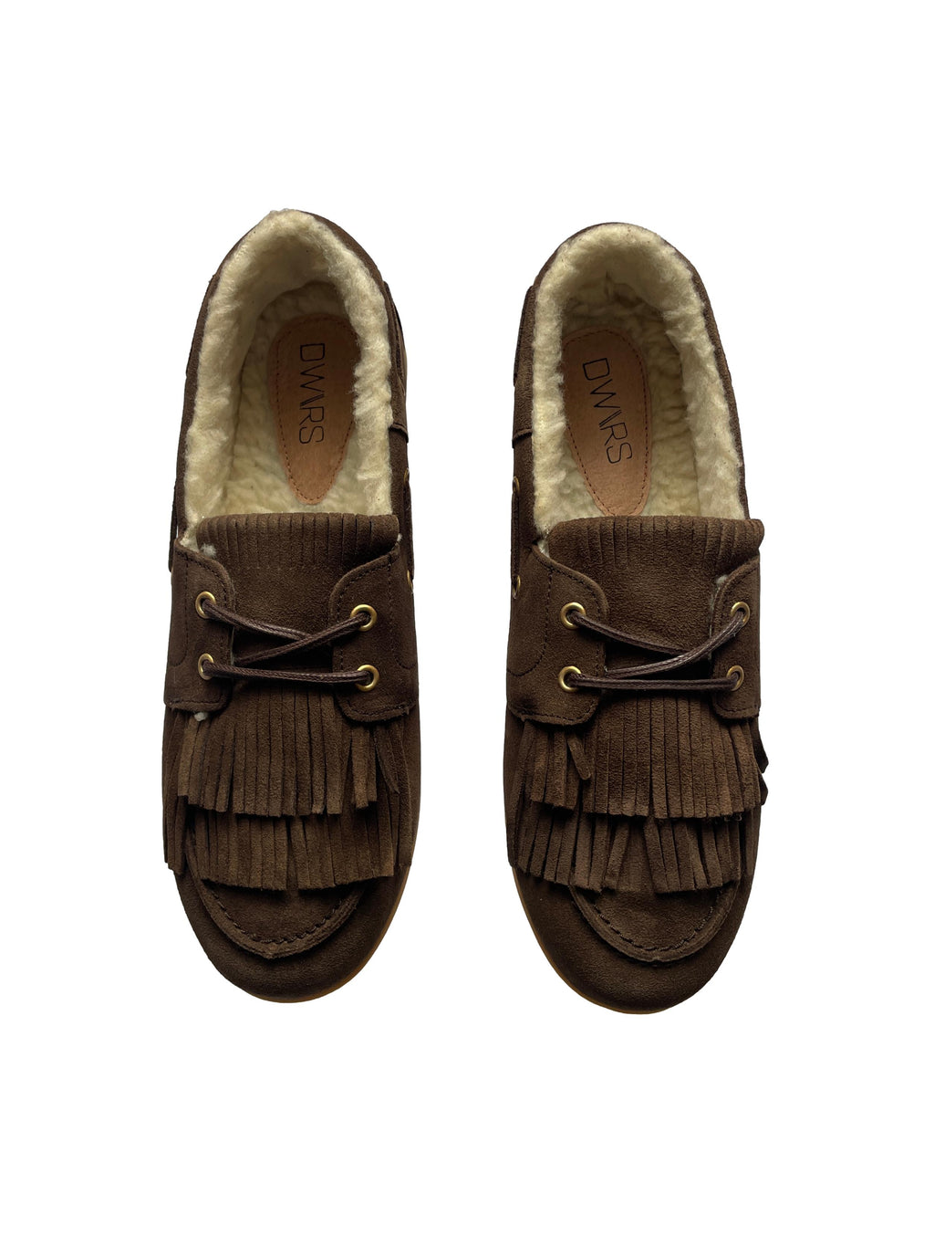 DWRS LATTY fringes teddy Damen Mokkasins Größe 39 / 40, Dark Brown - NEU
