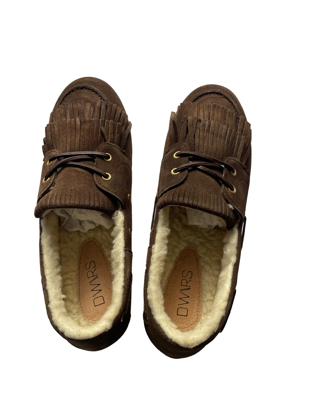 DWRS LATTY fringes teddy Damen Mokkasins Größe 39 / 40, Dark Brown - NEU