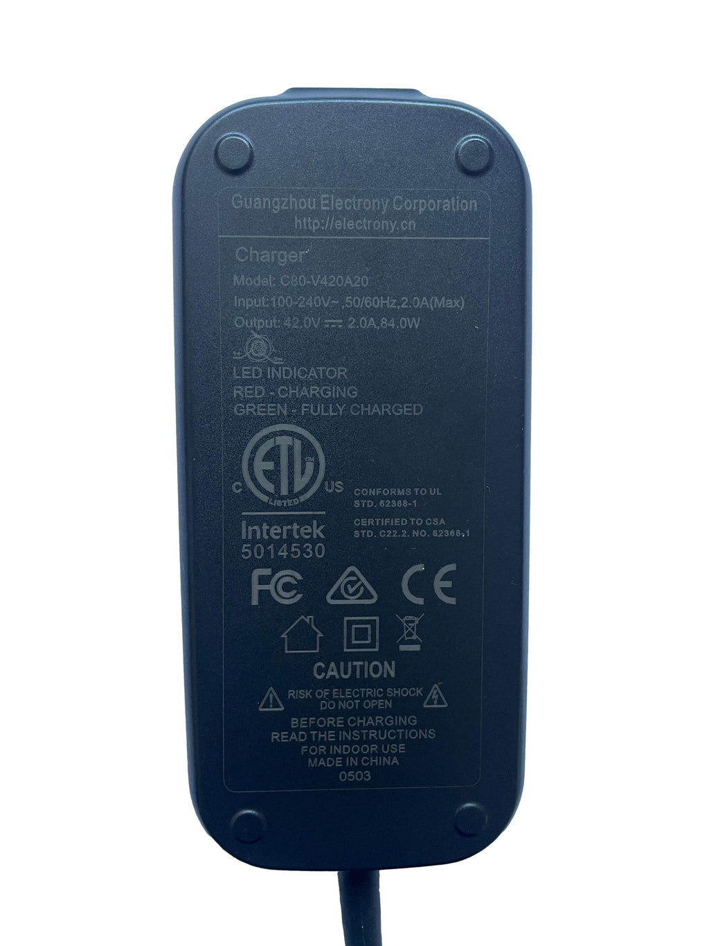 Ladegerät für C21/C22/AIR – Fiido E-Bike Intertek 5014530 Model: C80-V420A20