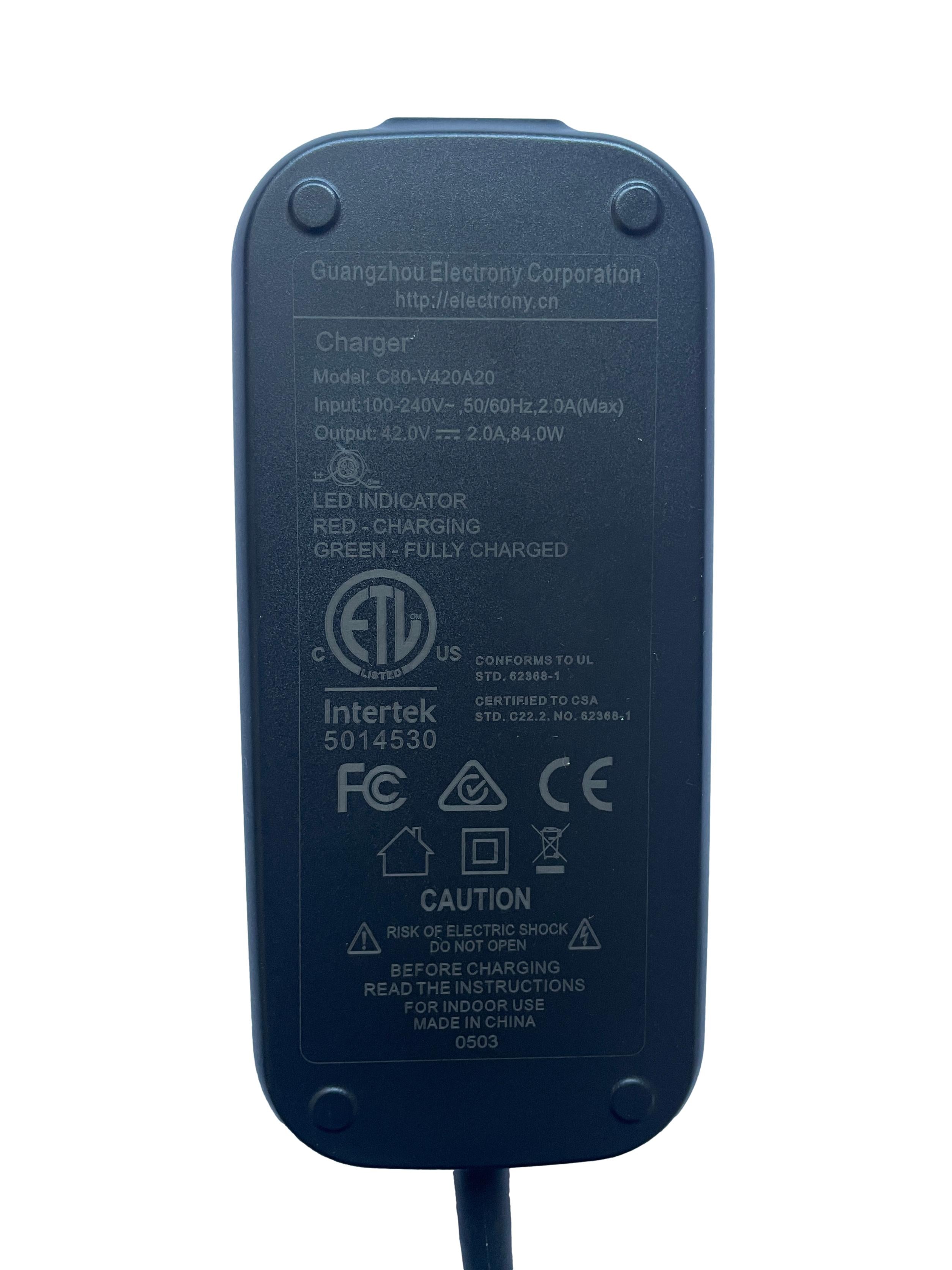 Ladegerät für C21/C22/AIR – Fiido E-Bike Intertek 5014530 Model: C80-V420A20
