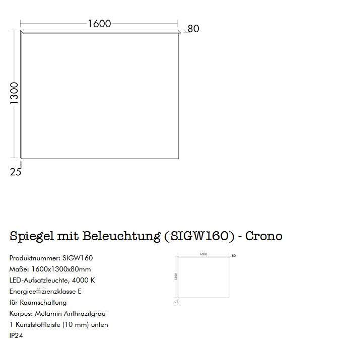 Burgbad Crono Badspiegel – SIGW 160 - 1600x1300cm, neu! Neupreis ca. 2100€ !